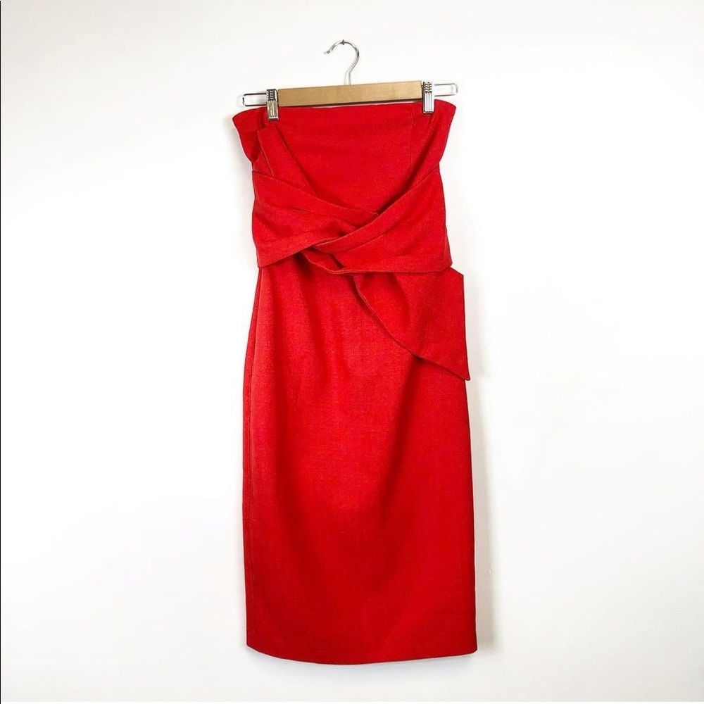 DO + BE red strapless twist front cocktail dress